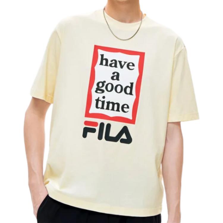 Fila X Have A Good Time Collaboration Large Logo Round Neck Short Sleeve T-Shirt Unisex Tops Cheese-White F11U229103F-IV