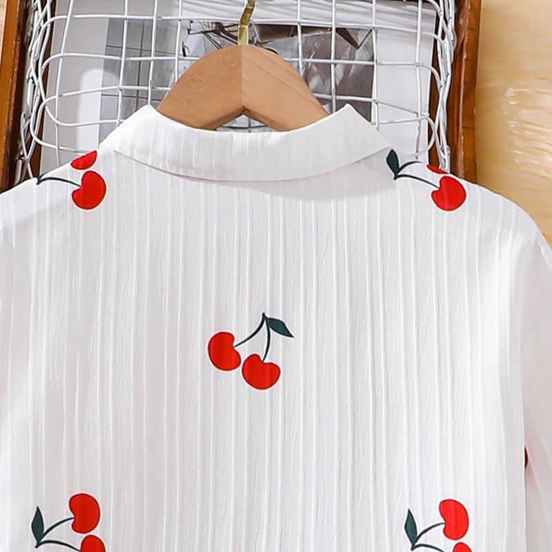 Mädchen Herbst Outfit Neuer Europäischer und Amerikanischer Stil Niedlicher Kirschdruck Langarmshirt Top und Lange Hose