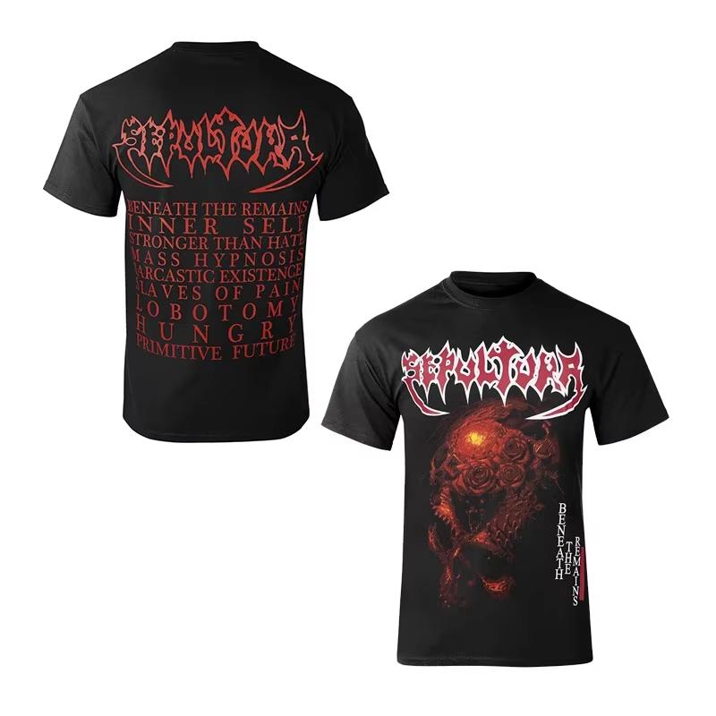 2026 Summer Fashion Trendy Tee Men Women Vintage Top Simple Retro SEPULTRA Band Dark Metal T-Shirt Cotton Graphic Tee Hip Hop Streetwear Oversized Top