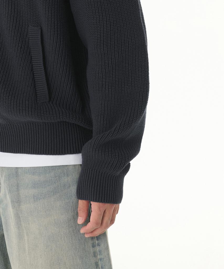 MUSINSA STANDARD Ribbed Knit Hooded Zip-Up [Iron Grey]