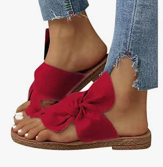 Plus Size Korean Style Non-Slip Flat Bow Beach Slippers for Women - New Summer Arrival
