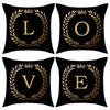 Valentine's Day Black Gold LOVE Letter Pillow Cover Home Decor Sofa Cushion Linen Printed Cushion