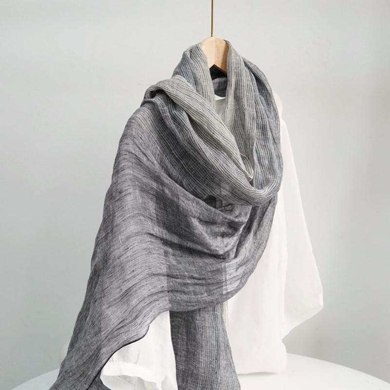 Japanese Vintage Gradient Stripe Linen Scarf Women Art Versatile Spring/Summer Breathable Shawls Sun Protection Long Scarf