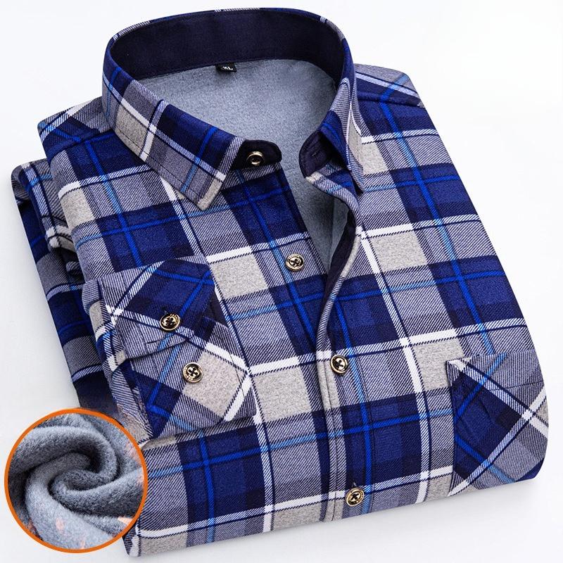 Men's Winter Sherpa Lined Flannel Shirt Jackets Long Sleeve Button Down Fleece Dress Shirts for Men Casual Warm Comfortable Thermal Shirt With Pockets