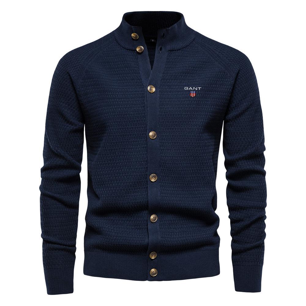 Gant Embroidered Autumn and Winter New Trend Solid Color Cardigan Men's Sweater Business High-quality Sweater Knitted Sweater