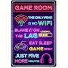 Neon Game Room Metal Tin Sign The Only Fear Is No WiFi Retro Wall Decor for Gamer Man Cave Bedroom Bar