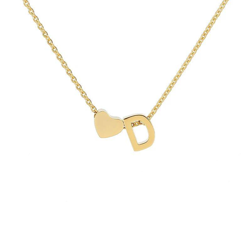 Stainless Steel Gold Heart & Alphabet Bead Necklace A-Z