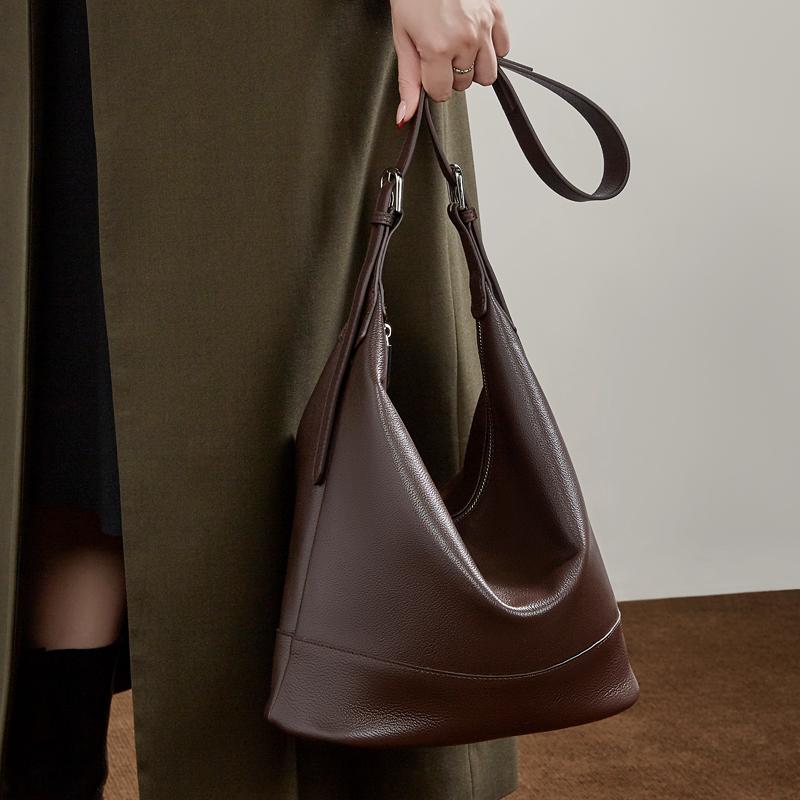 Burminsa Cow Genuine Leather Bucket Shoulder Bags For Women 2026 Luxury Designer Crossbody Hobos Shopper Work Ladies Handbags
