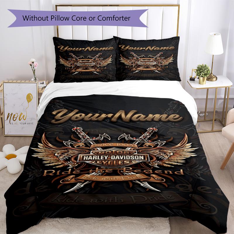 Motociclette Harley-Davidson Personalizza il tuo nome Set Biancheria da Letto Copripiumino Traspirante con Federe Decorazione per la Casa Regalo di Compleanno