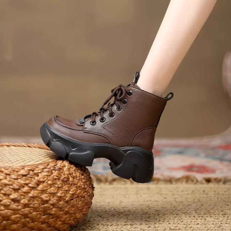 Dámské boty Martin z pravé měkké kůže 2025 nové podzimní jednoboty boty v britském stylu dámské zimní teplé bavlněné boty na silné podrážce dámské