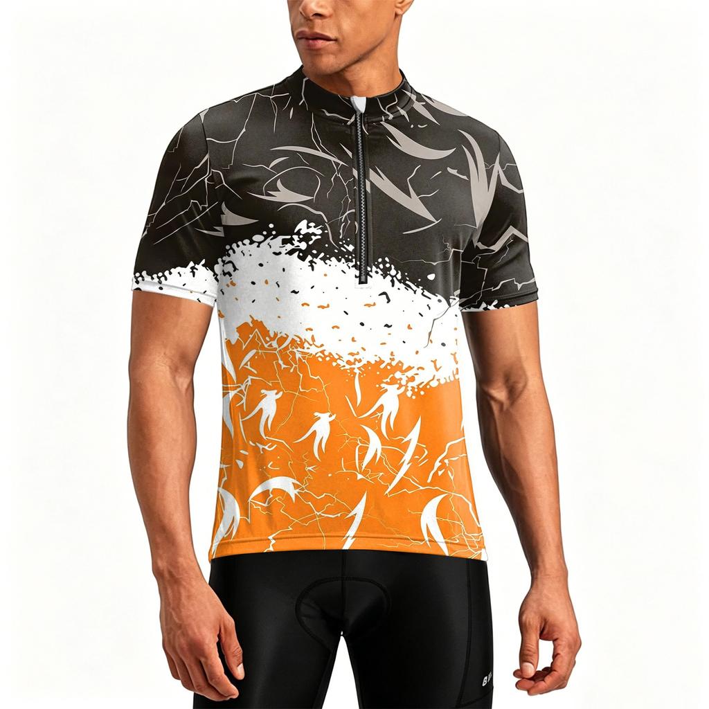 Men's Crew Neck Printed Zipper Breathable Quick Dry Short Sleeve Cycling Jersey with Abstract Pattern for Outdoor Sports Activities