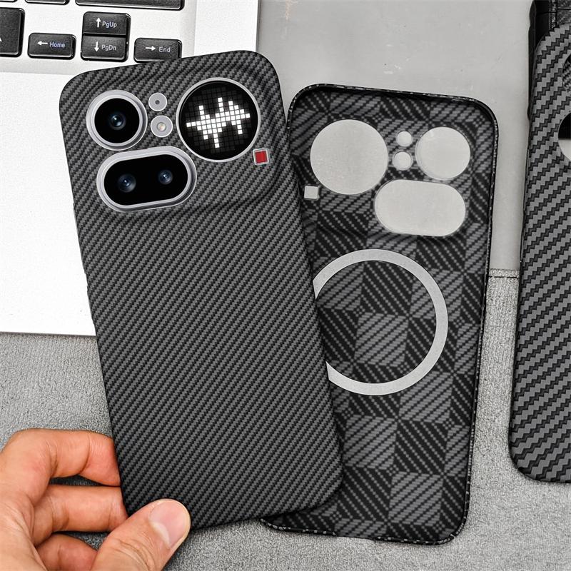 Magnetic Case For Nothing Phone 4a Pro Case For Magsafe Embossed Carbon Fiber Striped Pattern PC Hard Cover