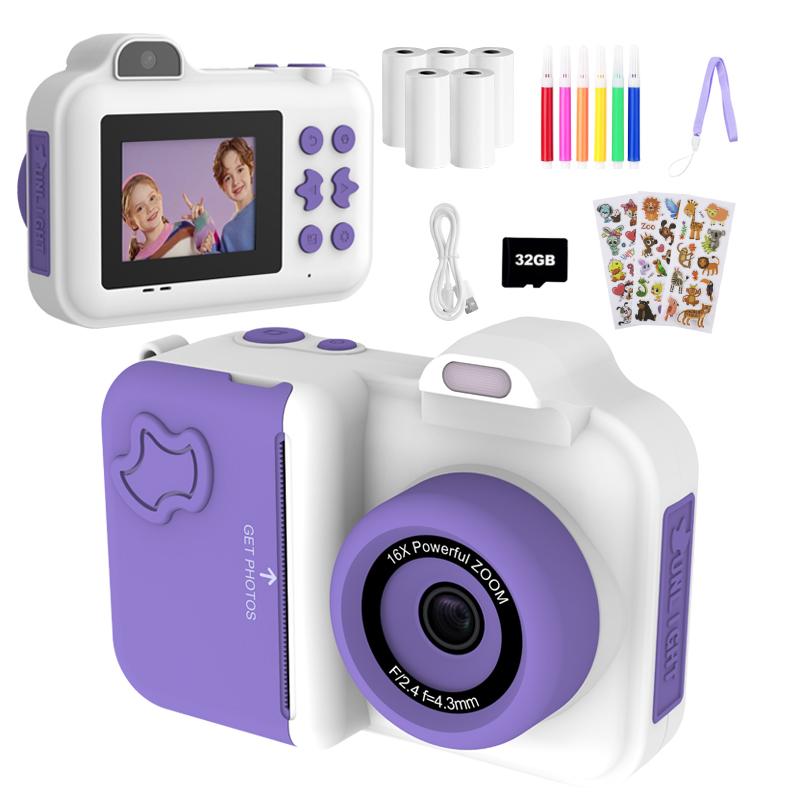 Instant Print Camera For Kids Mini Digital Video Camera Dual Lens Photo Printing Thermal Paper Toys Camera Boys Girls Gifts