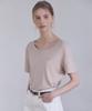 OURHOPE Soft Silky Logo U-Neck T-Shirt - Beige