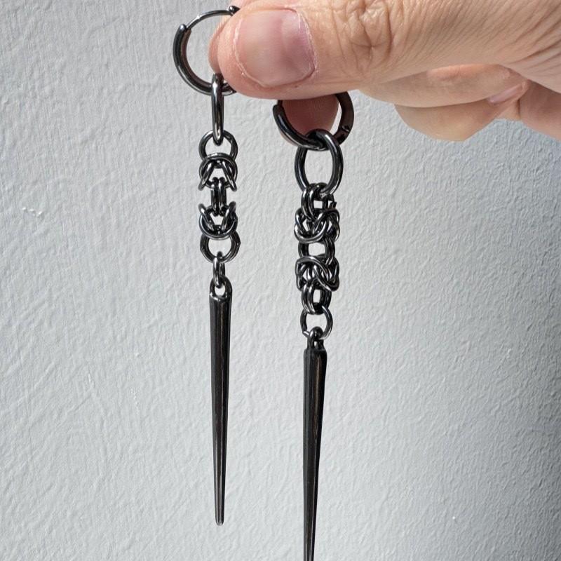 Gothic Metal Spiked Earrings With Chain Pendant For Men Women Punk Jewelry