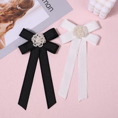 Minimalist Vinatge Ribbon Bow Tie Brooch Mourning Corsage For Women Suit Shirt Collar Pins Necktie Jewelry Accessories
