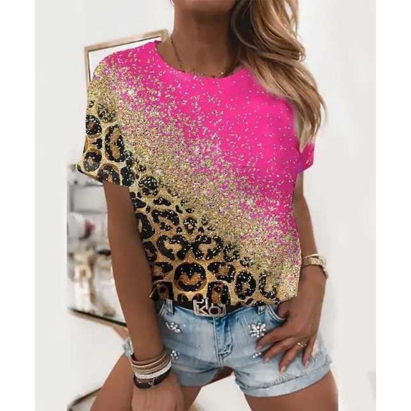 Sexy and Fashionable Leopard Print Casual Short Sleeved Street Women's T-shirts
