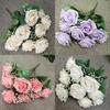 Home Decor Artificial Rose Flower Bouquet With Realistic Petals For Wedding And Photography Props