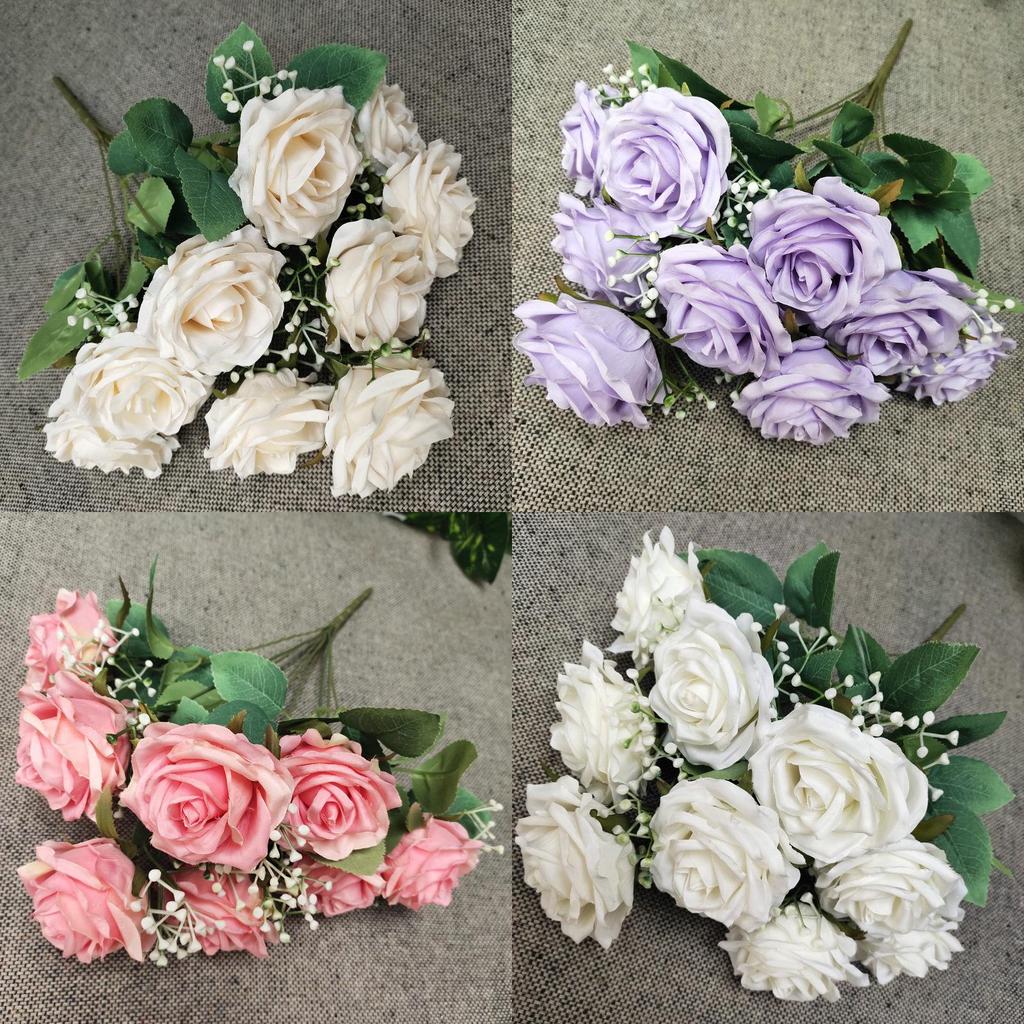 Home Decor Artificial Rose Flower Bouquet With Realistic Petals For Wedding And Photography Props