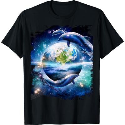 Galaxy Dolphin Dolphins In Space Earth T-Shirt