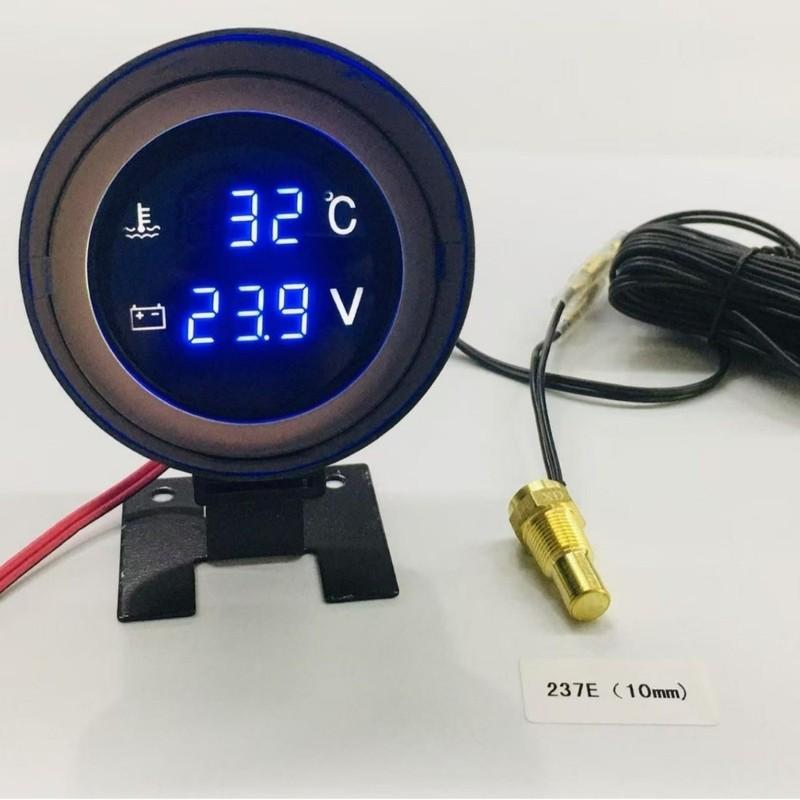 Digital Display 2in1 Temp Voltage Meter Blue Light Round LCD Voltmeter Gauge DC 9V-36V Water Temperature Meter Motorcycle