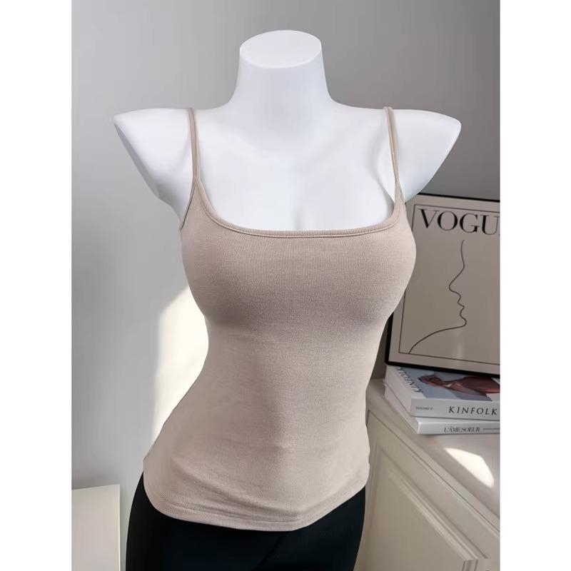 Chest-Enhancing Brushed Cotton Camisole with Inner Padding and Flared Design for Women