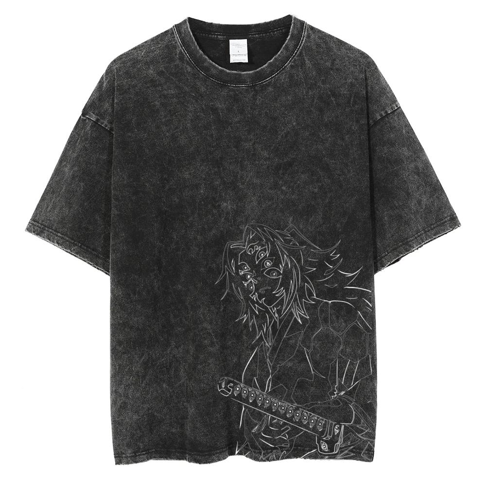 Anime Demon Slayer Kamado Tanjirou Grafikdruck T-Shirt Herren Manga T-Shirts Gewaschene Baumwolle T-Shirt Harajuku Männlich Vintage Tee