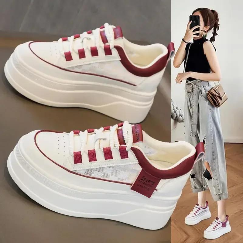 Mode Herbst Bestseller Trendige Innenerhöhung Damen Schuhe Mesh Atmungsaktiv Dicke Sohle Vielseitige Lässige Board Zapatillas