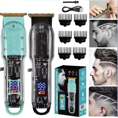 Máquina de cortar cabelo recarregável, profissional, elétrica, transparente, para homens, sem fio, máquina de corte de cabelo