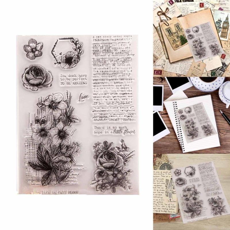 Flower Clear Stamps Words Background Silicone Stamps Transparent Stamps Seal for Scrapbooking Card Making Decoration