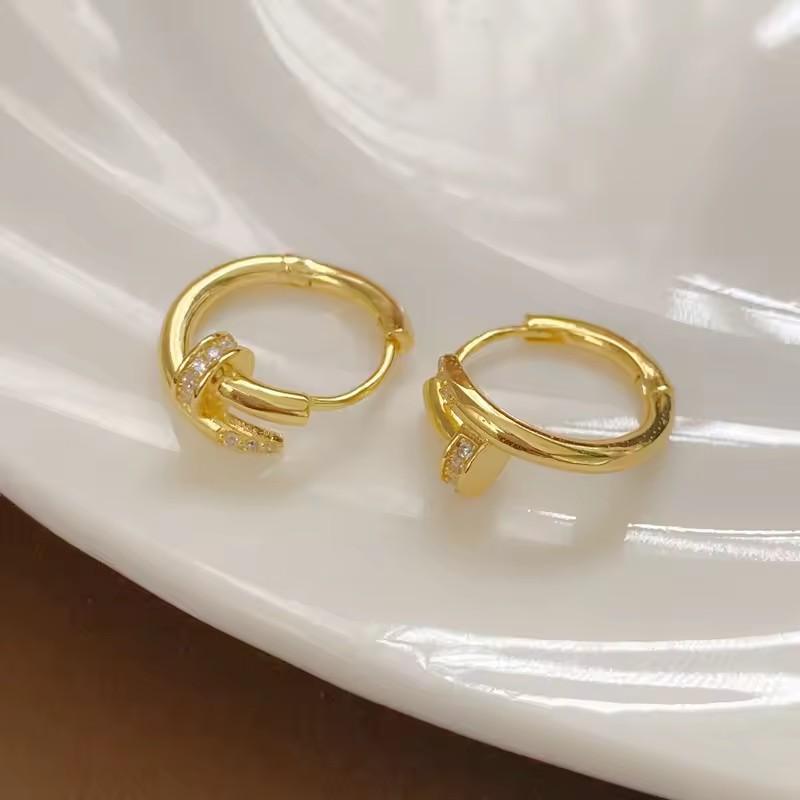 Charming Shiny Crystal Round Hoop Earring For Women Minimalist Nail Shaped Earrings Gold/Silver Trendy Jewelry