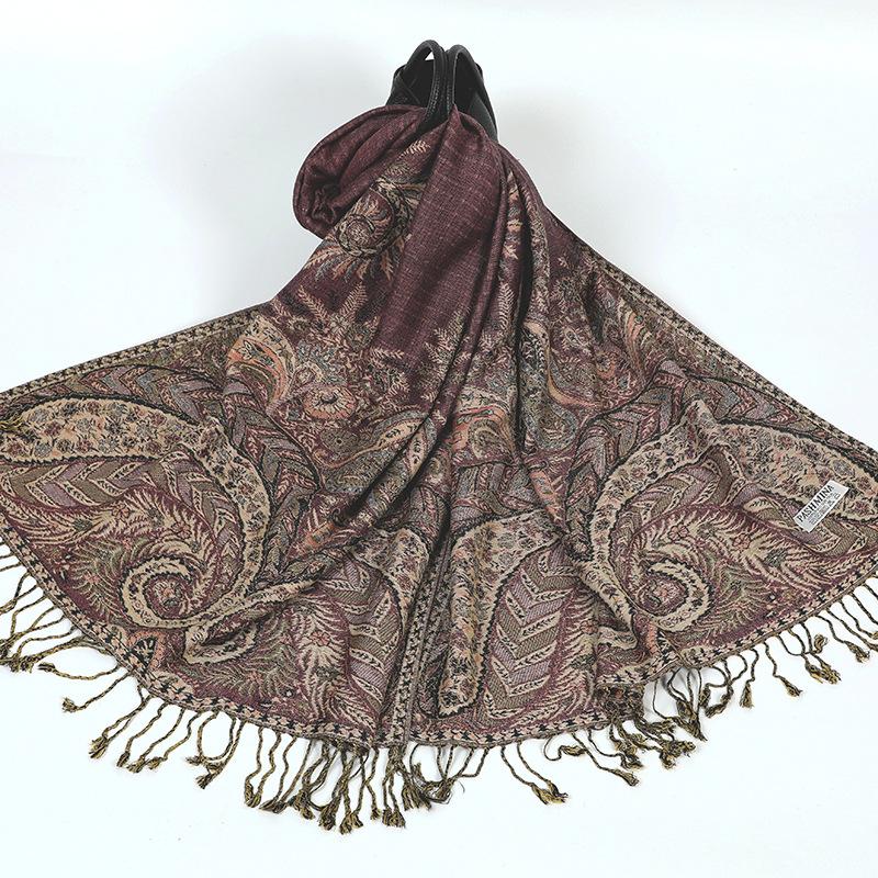 Jacquard tassel shawl spring and autumn thickened large cotton and linen women's shawl scarf dual-purpose