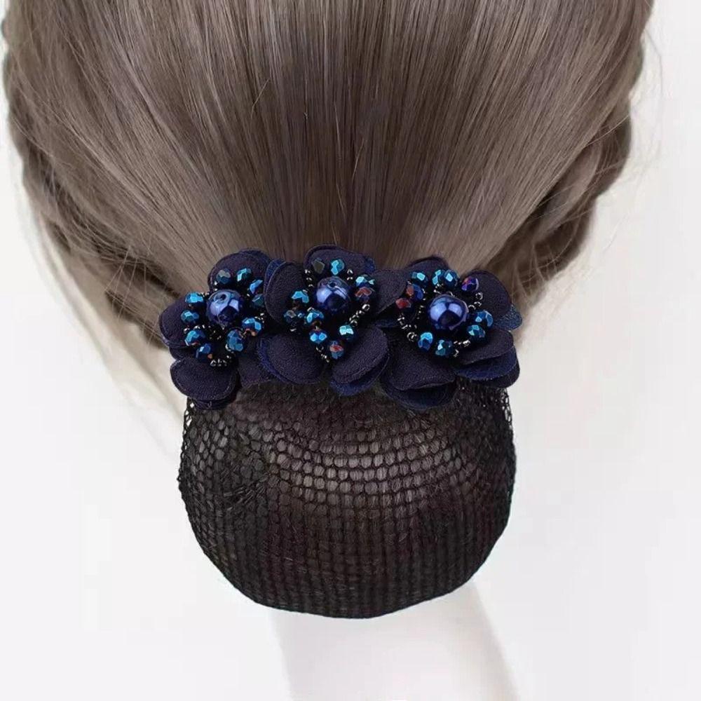 Cloth Spring Hair Clip Pearl Flower Decor Hair Bun Holder Hair Bun Net Hotel Staff Uniform
