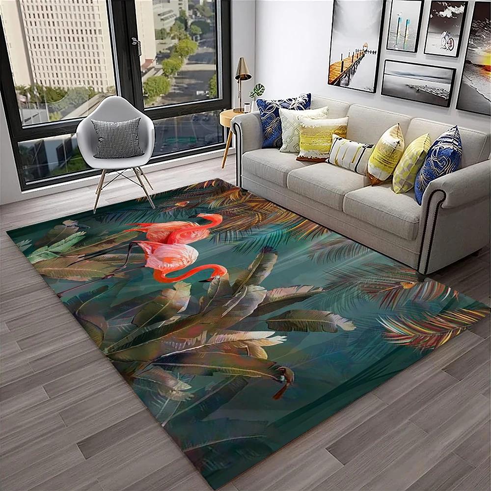Pink Flamingo Bird Rainforest Cartoon Carpet Rug for Home Living Room Bedroom Sofa Doormat Decor,kid Area Rug Non-slip Floor Mat