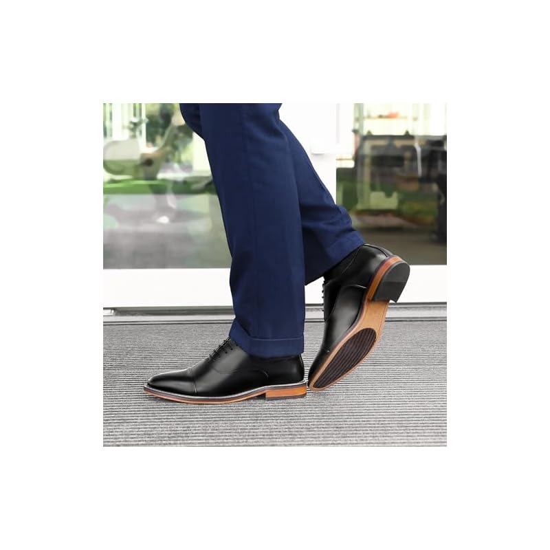 [Foxsense] Men's Leather Business Shoes, Dress Shoes, Straight Tip, High-Quality Genuine Leather, Oxford, Lightweight, Waterproof, Formal, Black,