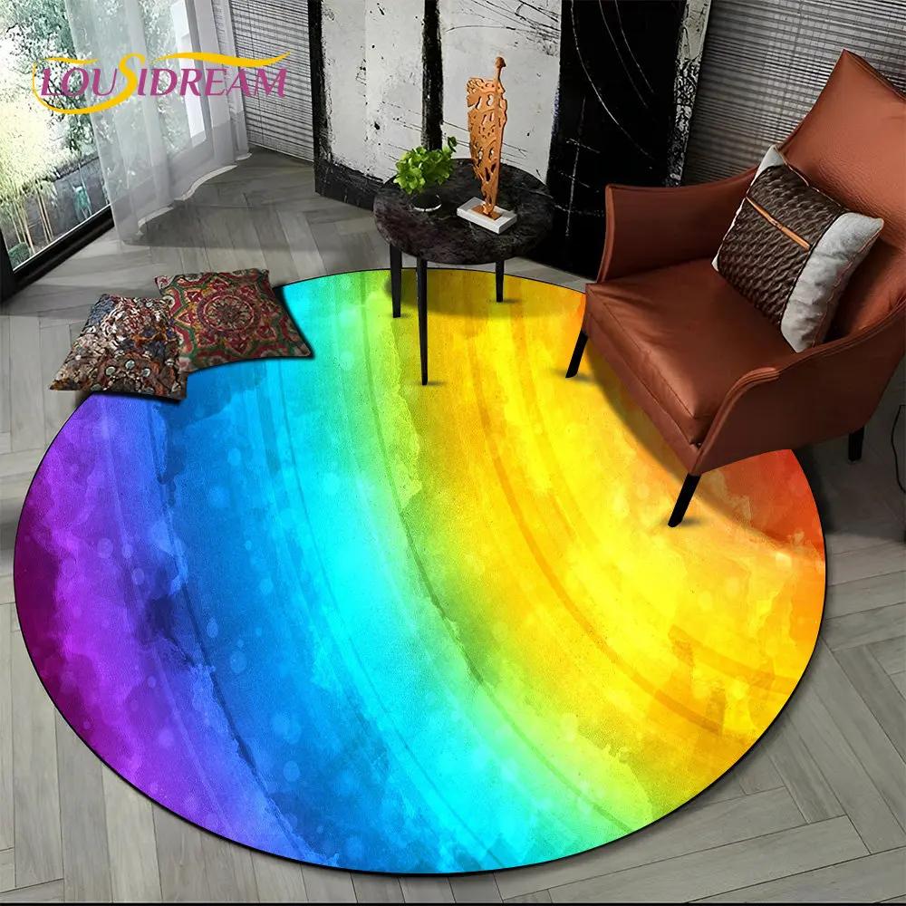 Rainbow Chromatic Colour Illusion Round Area Rug,Carpet Rug for Living Room Bedroom Sofa Playroom Decor,kids Non-slip Floor Mat
