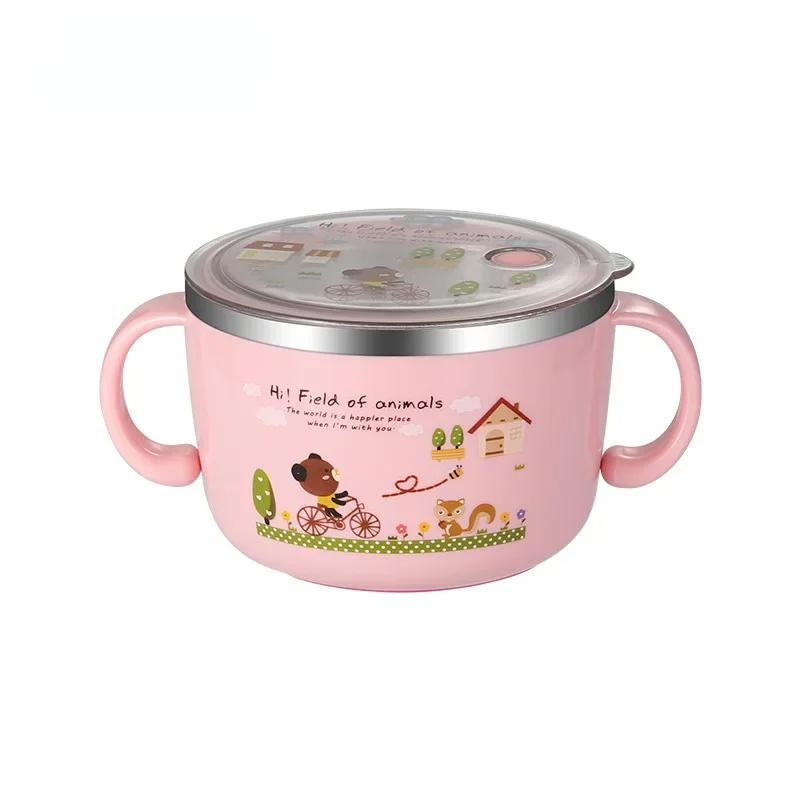 304 Stainless Steel Insulated Bowl for Kids Cute Cartoon Noodle Soup Bowl Large Capacity Lunchbox for Students Food Container