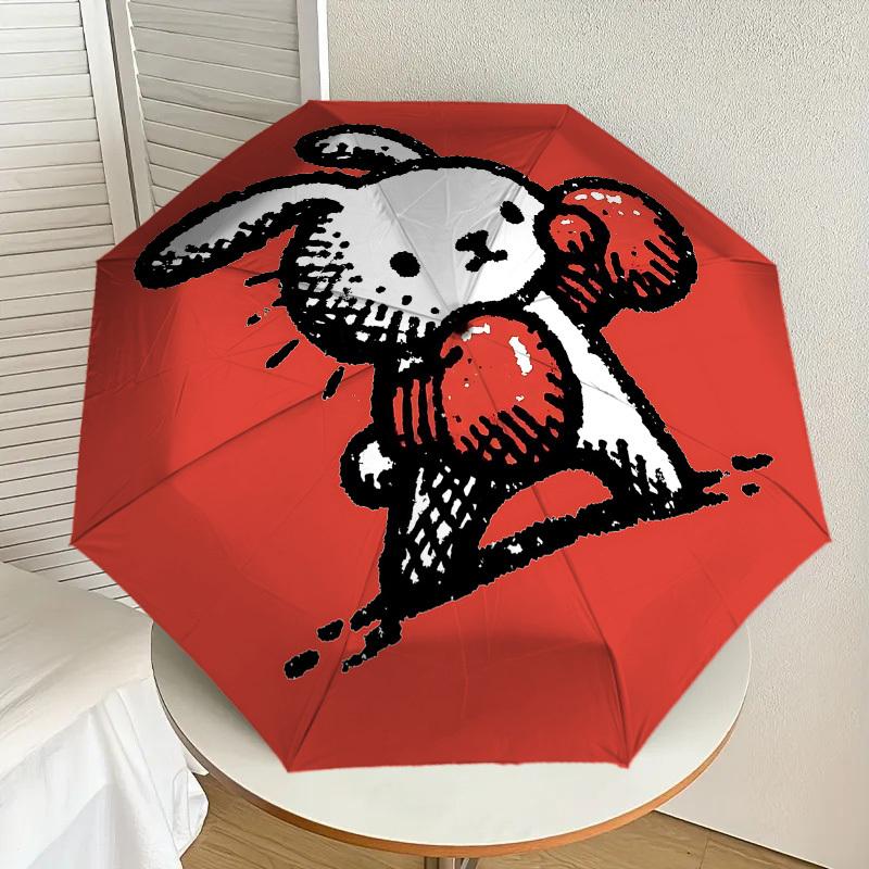 Adorable Lapin avec Balle Rouge: Design de parapluie unique - Parfait pour les aventures en plein air, Essentiels de voyage 001