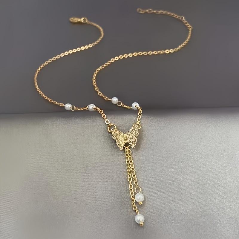 French Style Women Gold Plated Butterfly Tassel Pendant Necklace Suitable For Daily Party Wear Birthday Gifts Bridesmaid Jewelry