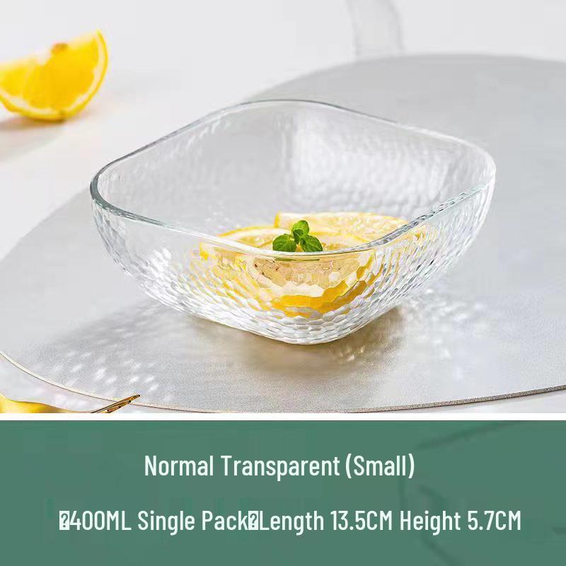 Simple Hammered Glass Square Bowl for Salad, Fruit, Dessert, and Storage