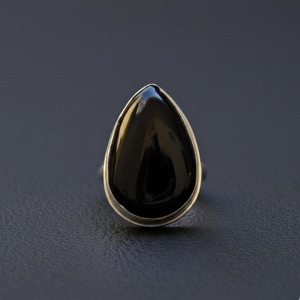 Black Onyx Pear Shape Cocktail Ring, 925 Sterling Silver Jewelry, Handcrafted Minimalist Statement Ring