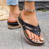 Fashion 2025 Summer New Plus Size Women’s Flip Flops Slippers Outdoor Casual Wedges Metal Decoration Sandals for Daily Beach Slippers