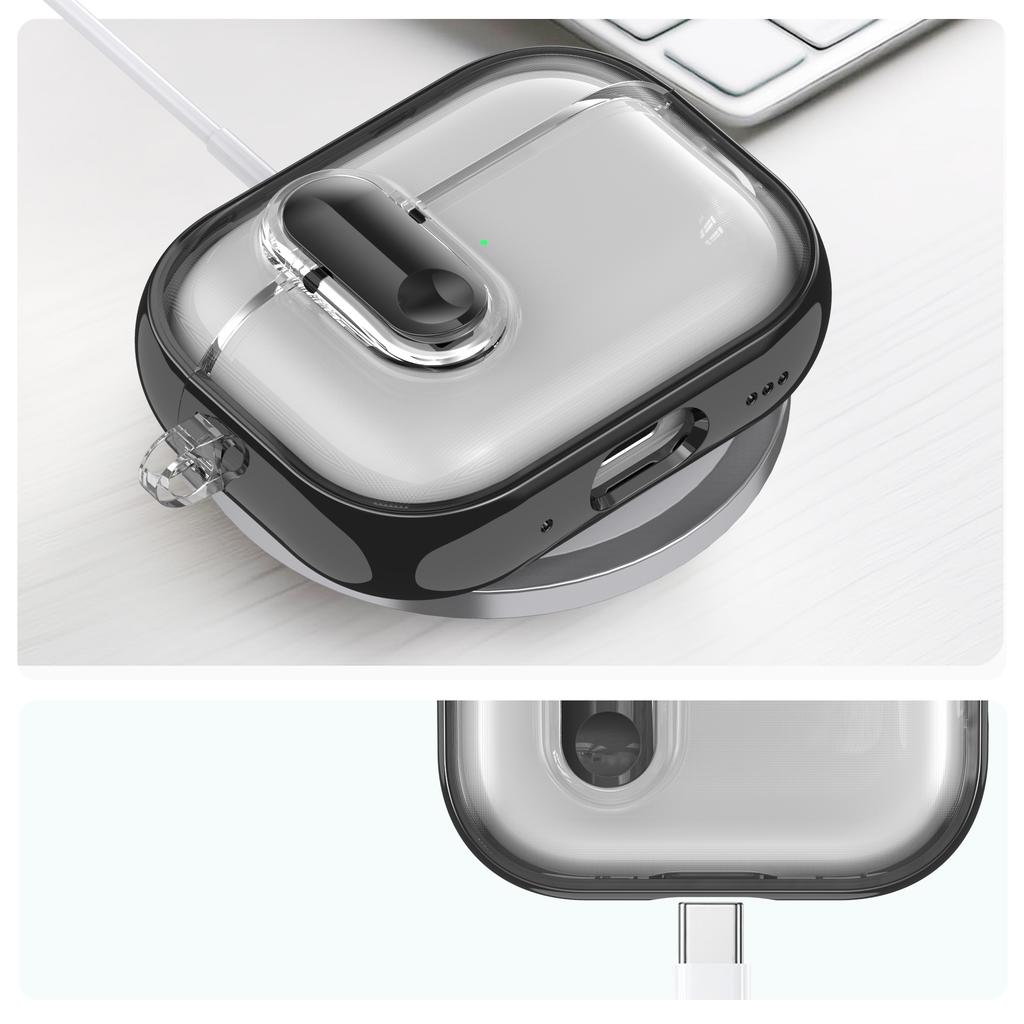 For Apple AirPods Pro / Pro 2 Case Clear Electroplated TPU PC Earbuds Cover with Lock Clasp / Carabiner