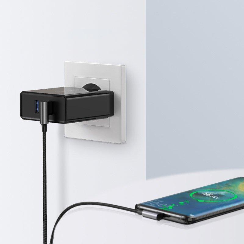 Угловой кабель Ugreen USB-USB Type-C, быстрая зарядка 3.0, 3А, 0,5 м, серый (Модель US176 20855)