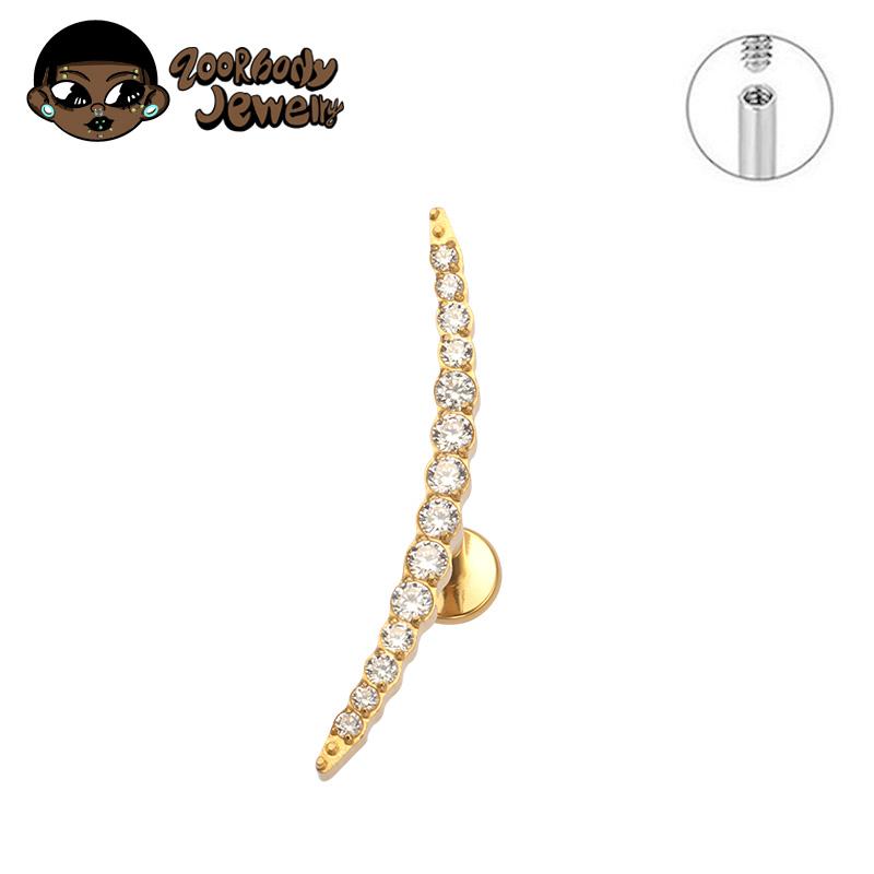 Titanium Piercings Long Arc Multiple CZ Inlaid Internally Threaded Flat Ear Cartilage Labret Ear Studs Piercing Jewelry