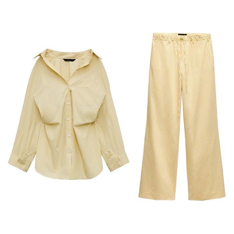 Spring New Women's Clothing French Style Stripes Pajamas Style Pants 4661411 Loose Poplin Shirt 2020458