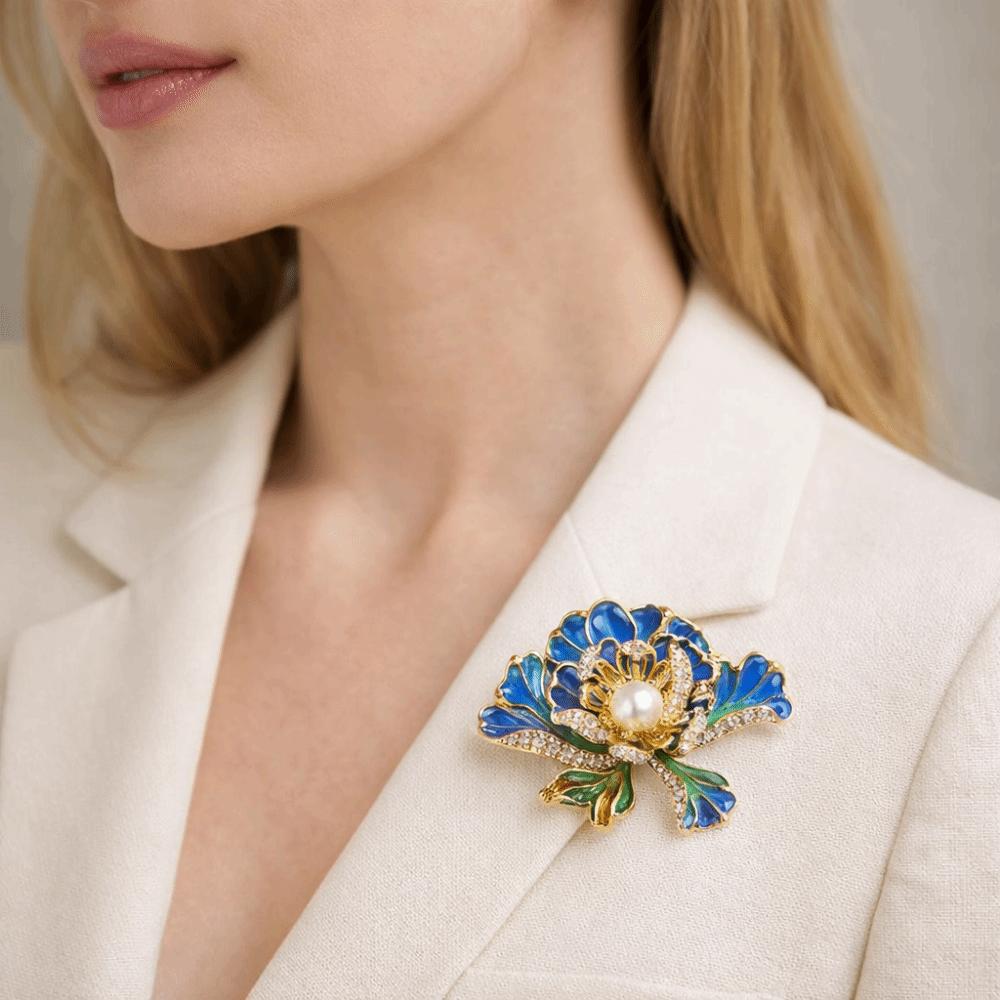 Handmade Peony Flower Brooches Colorful Chinese Style Corsage Fashion Lapel Pin for Women