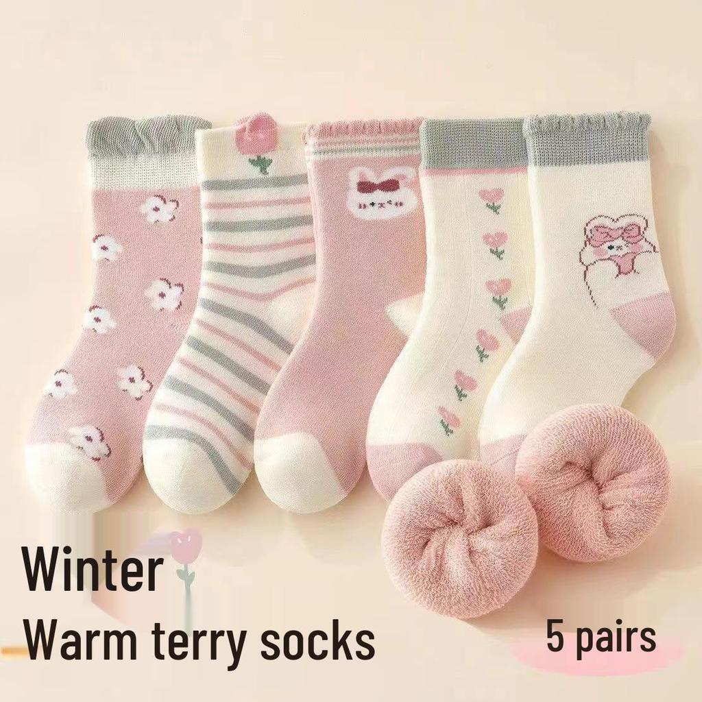 Children's Pink Princess Socks: Autumn & Winter Lace Rabbit Design