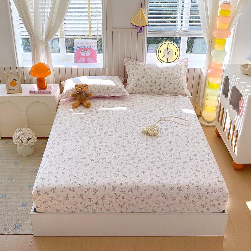 Pure Cotton Printed Single Bed Sheet Set - Fitted Sheet, Protective Cover, Pad Cover (3 Pieces)