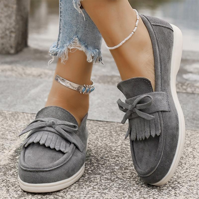 Fashion Plus Size 36-43 Retro Tassel Bowknot Flats Women Solid Color Faux Suede Flat Shoes Women Sneakers Wear Resistant Casual Shoes